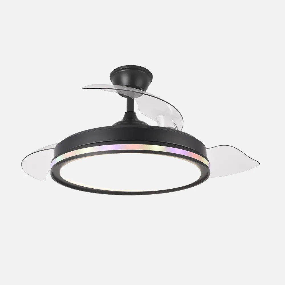 Ventilador de techo DC Cacique 107 cm con aspas retráctiles y luz LED de FABRILAMP en color negro