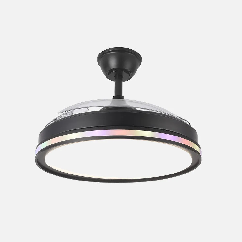 Ventilador de techo DC Cacique 107 cm con aspas retráctiles y luz LED de FABRILAMP en color negro – vista de detalle