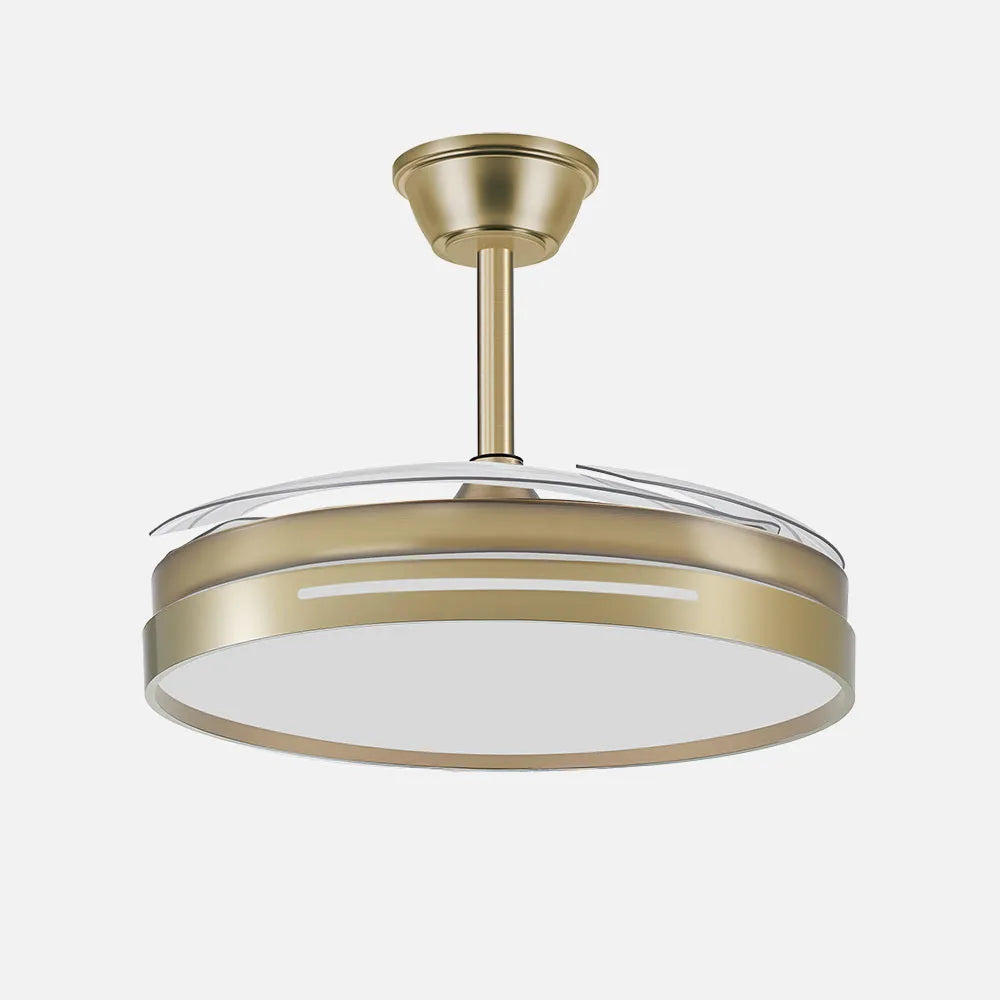 Ventilador de techo DC Micenas 106 cm con aspas retráctiles y luz LED de FABRILAMP en color cuero – vista de detalle
