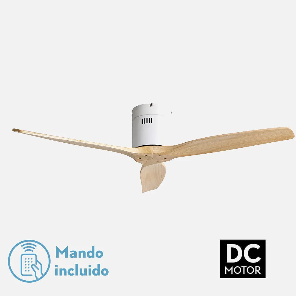 Ventilador de techo DC Aguilón 132 cm sin luz de FABRILAMP en color blanco/haya – vista de detalle