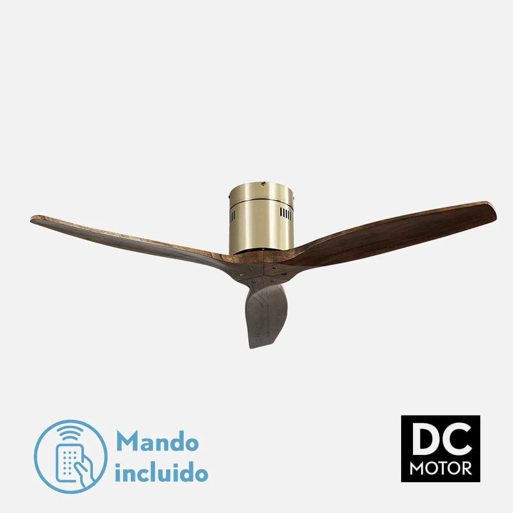Ventilador de techo DC Aguilón 132 cm sin luz de FABRILAMP en color cuero/roble – vista de detalle