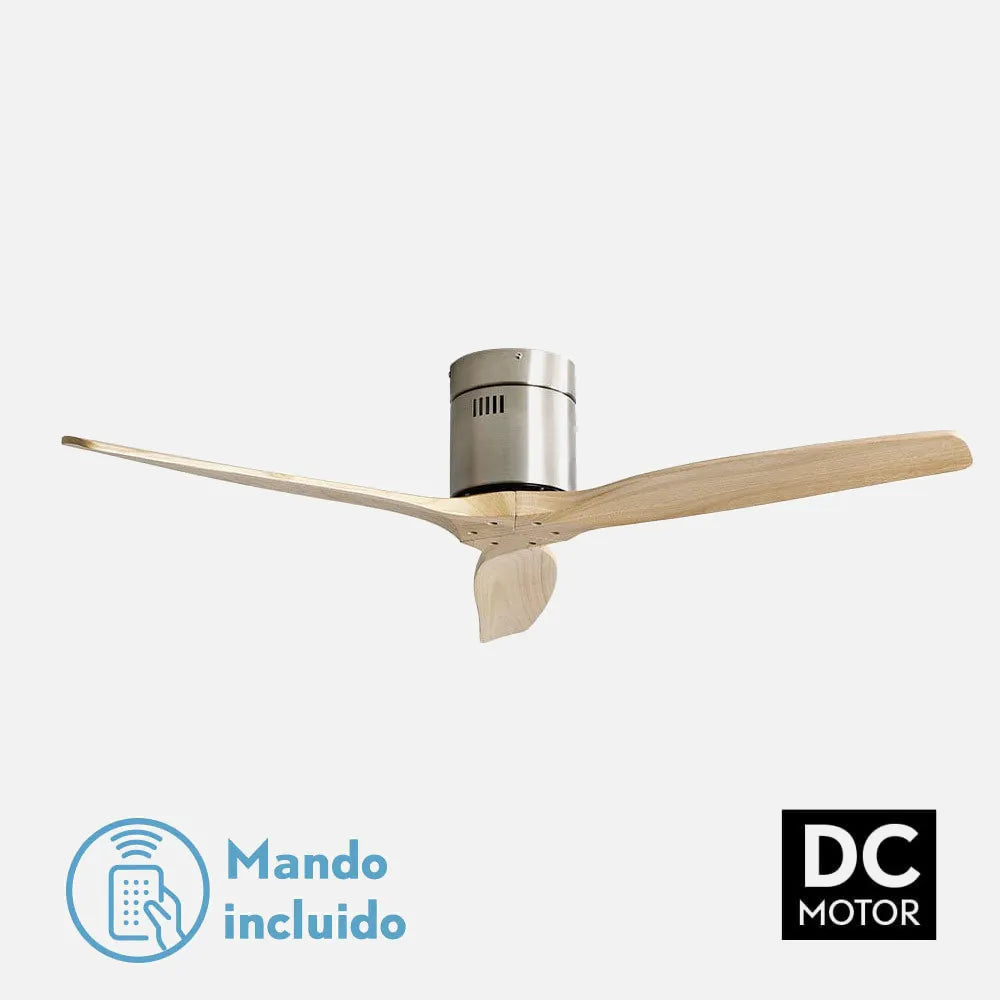 Ventilador de techo DC Aguilón 132 cm sin luz de FABRILAMP en color níquel/haya – vista de detalle