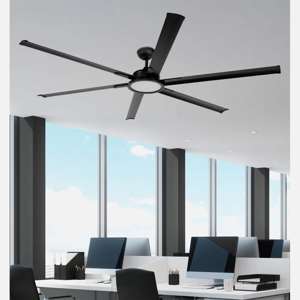 Ventilador de techo DC Almanzor 214 cm con luz LED de FABRILAMP en color negro – vista de detalle