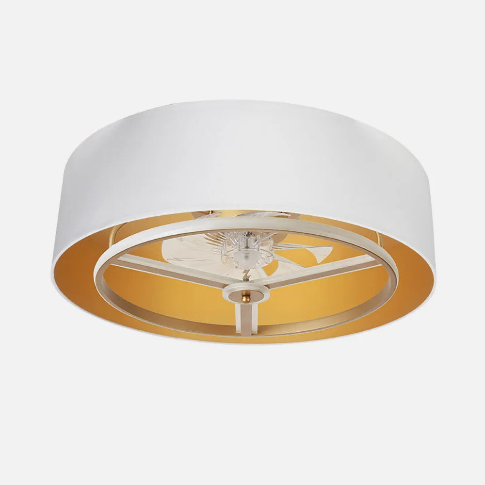 Ventilador de techo tipo plafón DC Anuska 70 cm con luz LED de FABRILAMP en color blanco/oro-oro