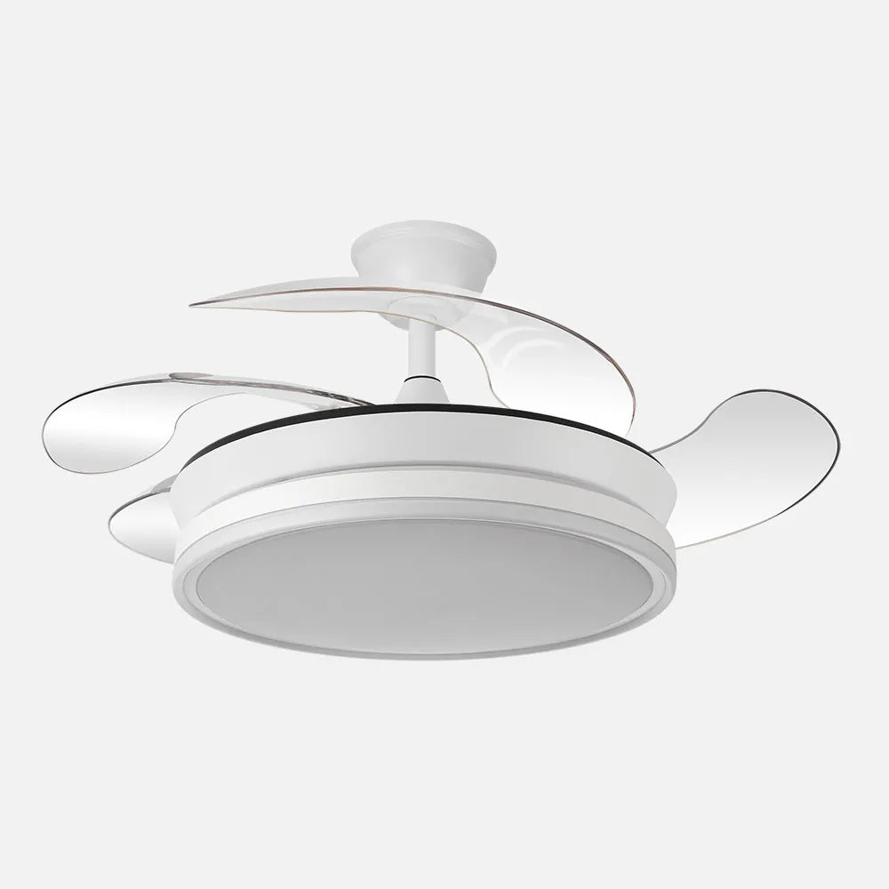 Ventilador de techo DC Bayomo 91 cm con aspas retráctiles y luz LED de FABRILAMP en color blanco