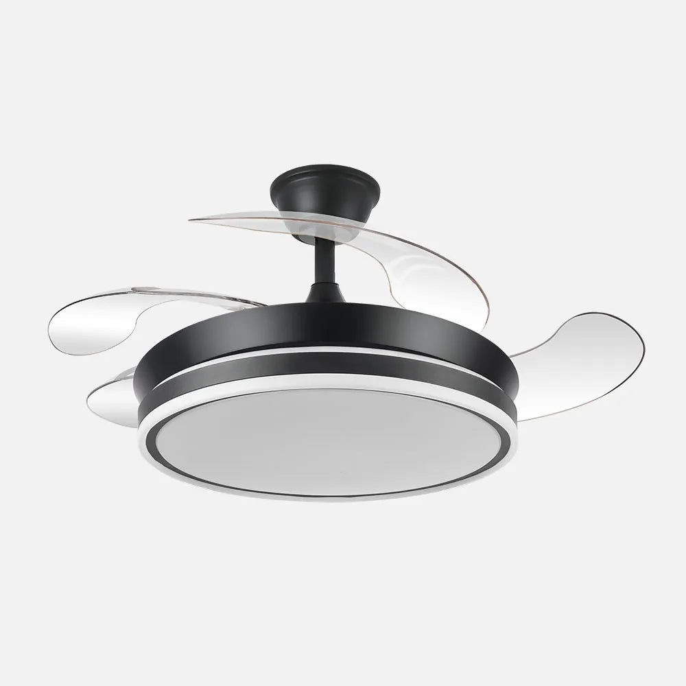Ventilador de techo DC Bayomo 91 cm con aspas retráctiles y luz LED de FABRILAMP en color negro