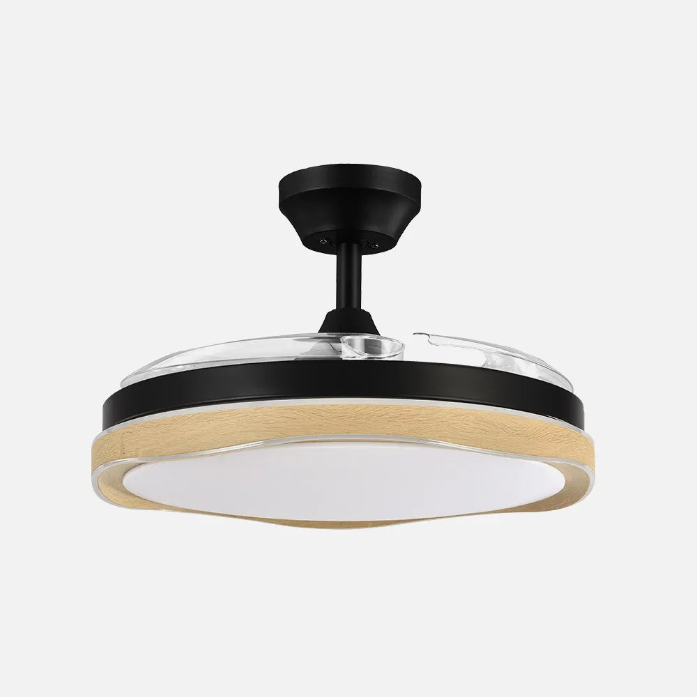 Ventilador de techo DC Blondi 107 cm con aspas retráctiles y luz LED de FABRILAMP en color negro/madera – vista de detalle
