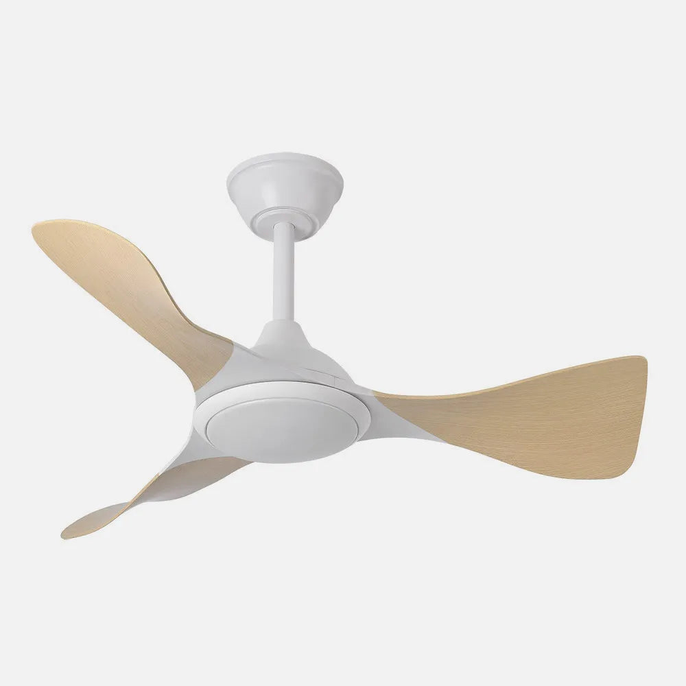 Ventilador de techo DC Caimán 89 cm con luz LED de FABRILAMP en color blanco/haya