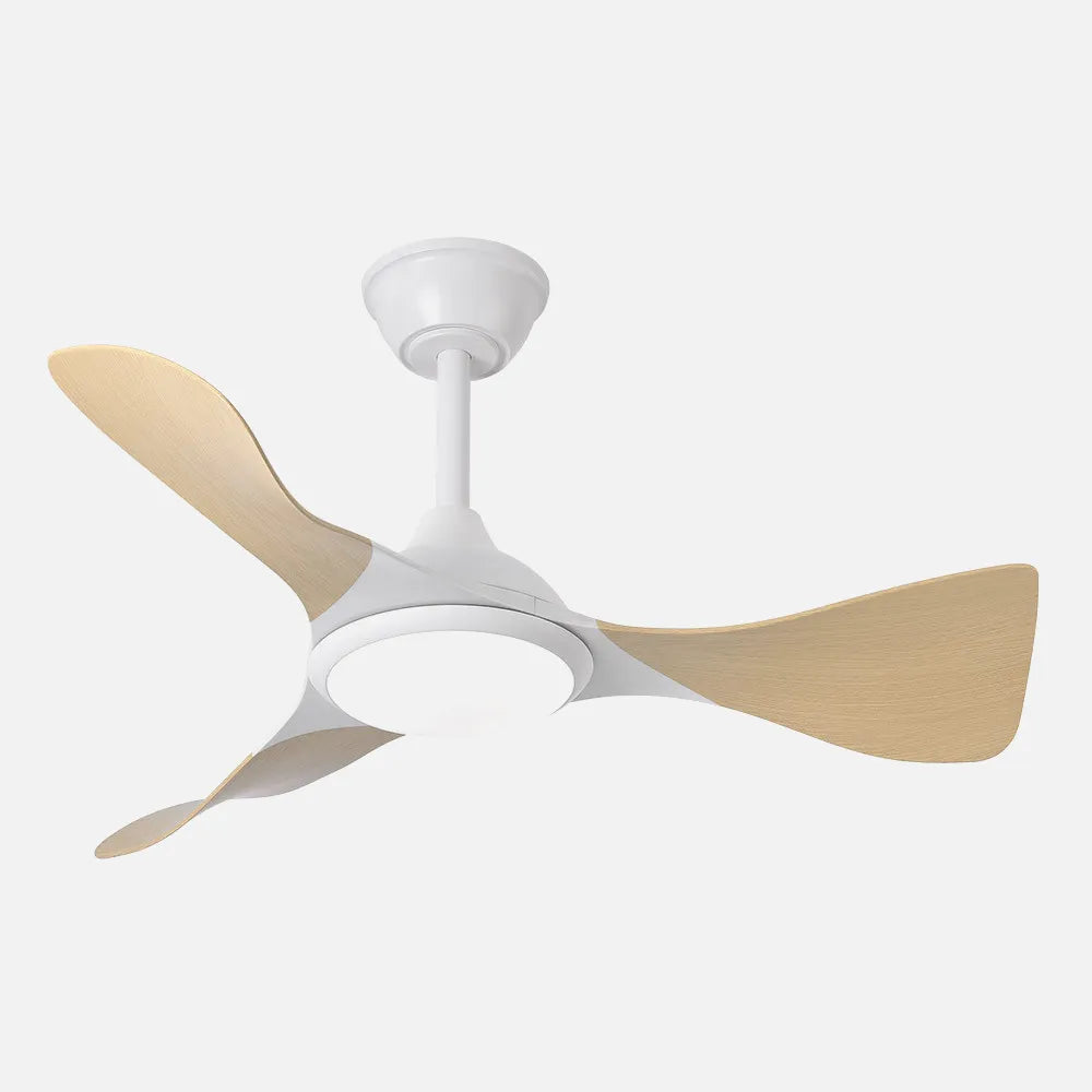 Ventilador de techo DC Caimán 89 cm con luz LED de FABRILAMP en color blanco/haya – vista de detalle