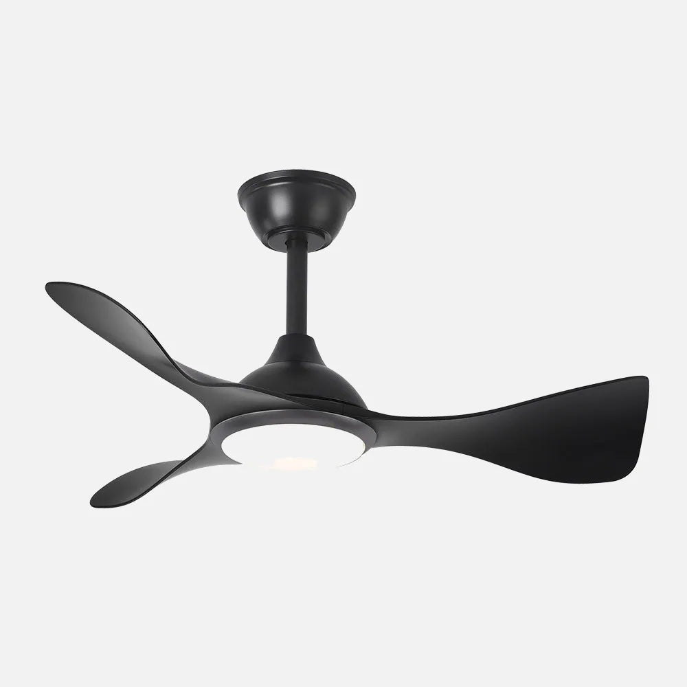 Ventilador de techo DC Caimán 89 cm con luz LED de FABRILAMP en color negro – vista de detalle