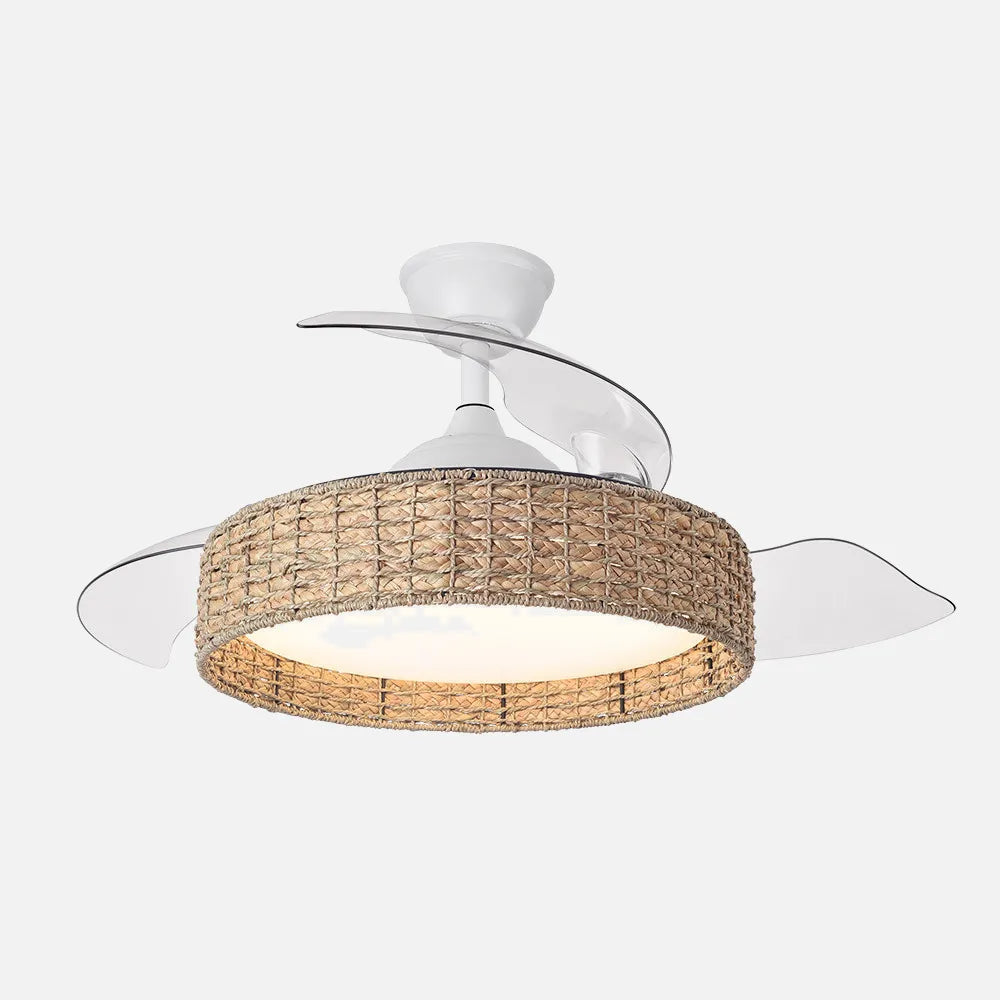 Ventilador de techo DC Canario 107 cm con aspas retráctiles y luz LED de FABRILAMP en color blanco/natural – vista de detalle