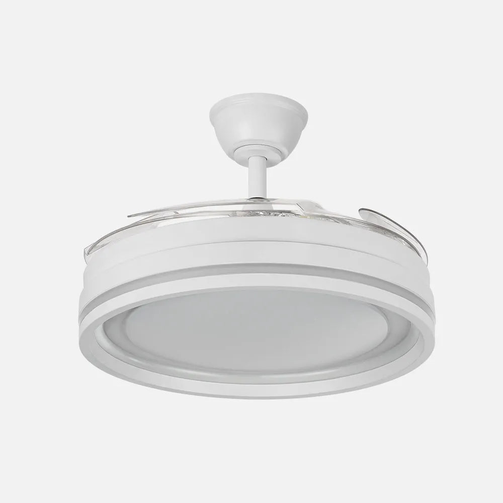 Ventilador de techo DC Cerrato 107 cm con aspas retráctiles y luz LED de FABRILAMP en color blanco – vista de detalle