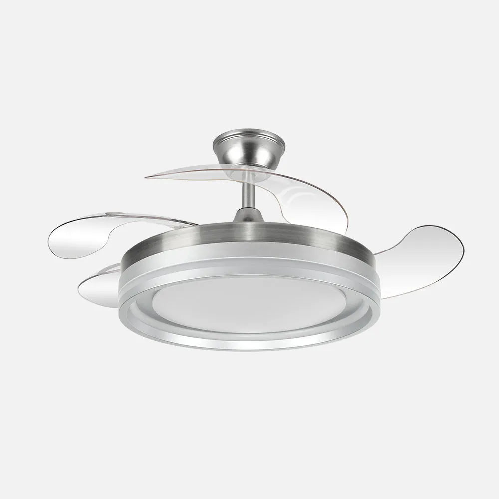 Ventilador de techo DC Cerrato 107 cm con aspas retráctiles y luz LED de FABRILAMP en color níquel
