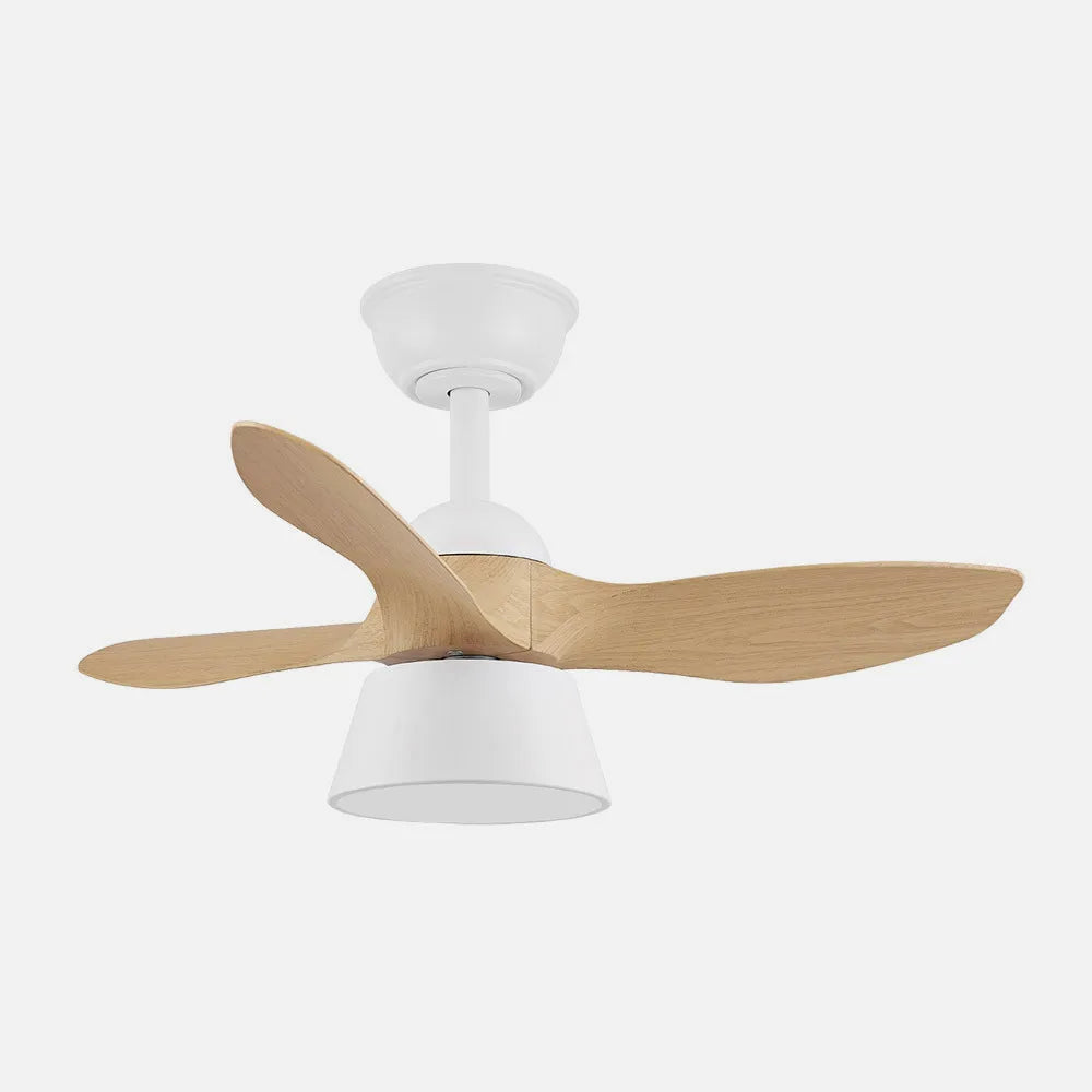 Ventilador de techo DC Cúbico 82 cm con luz LED de FABRILAMP en color blanco/haya