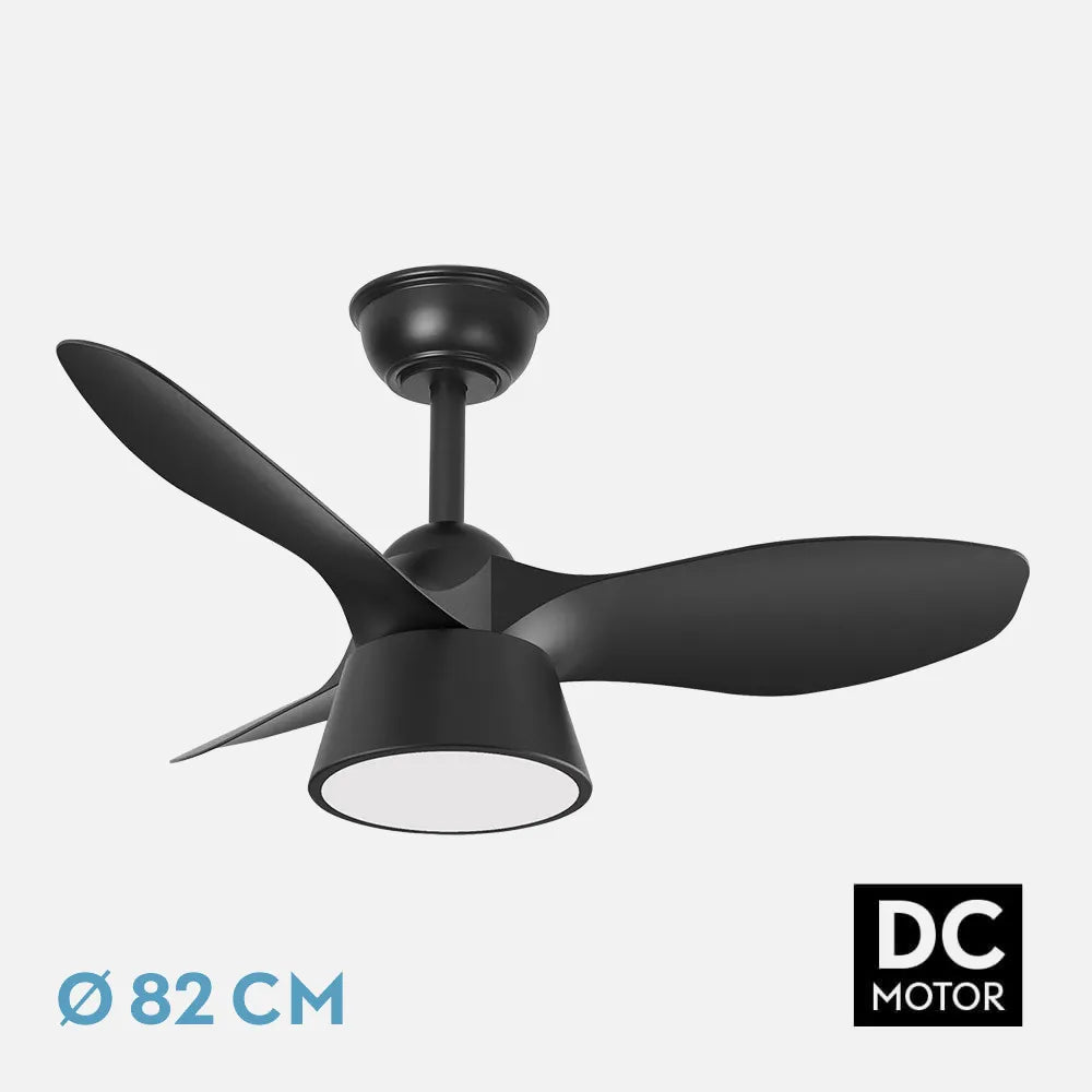 Ventilador de techo DC Cúbico 82 cm con luz LED de FABRILAMP en color negro – vista de detalle