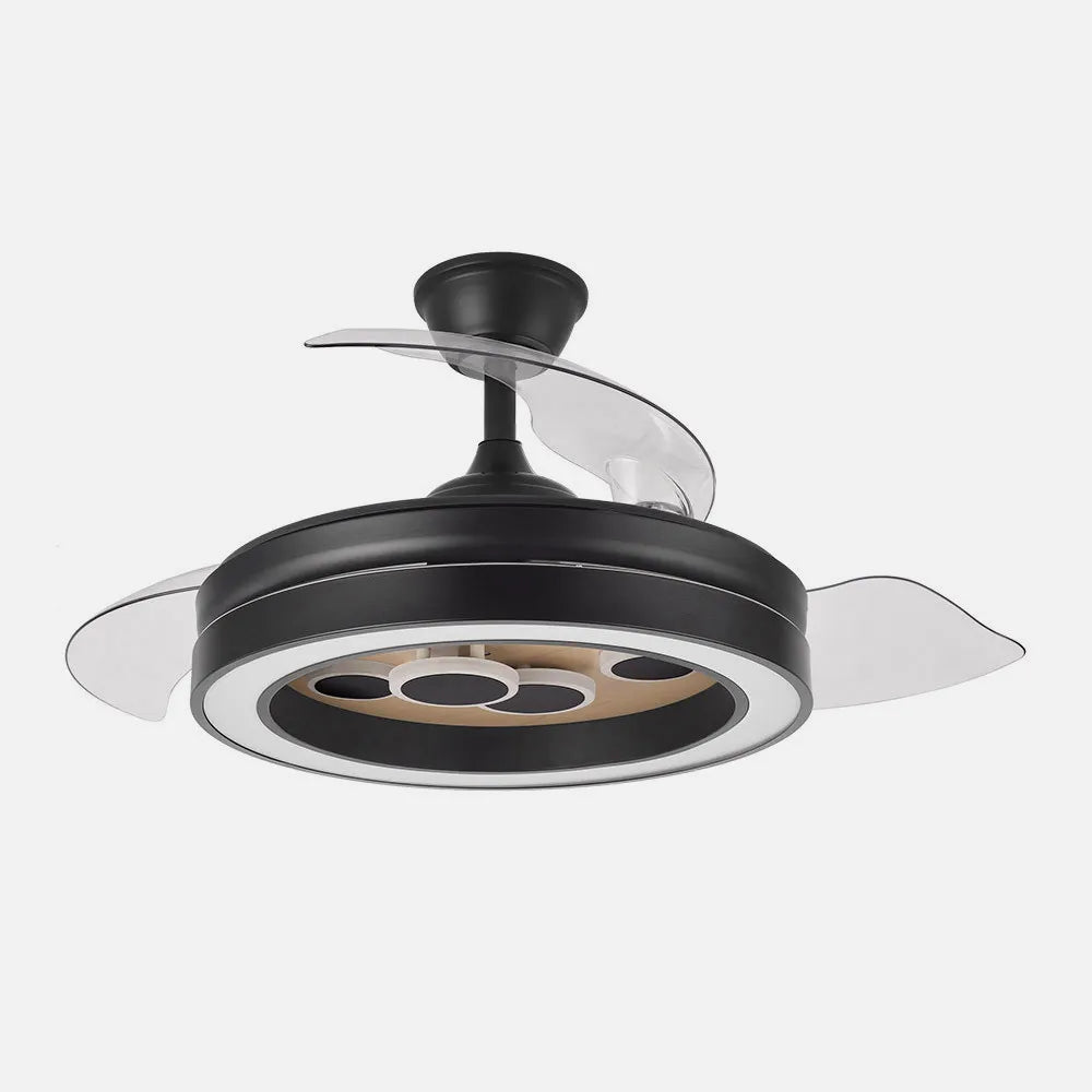 Ventilador de techo DC Cupido 107 cm con aspas retráctiles y luz LED de FABRILAMP en color negro/madera