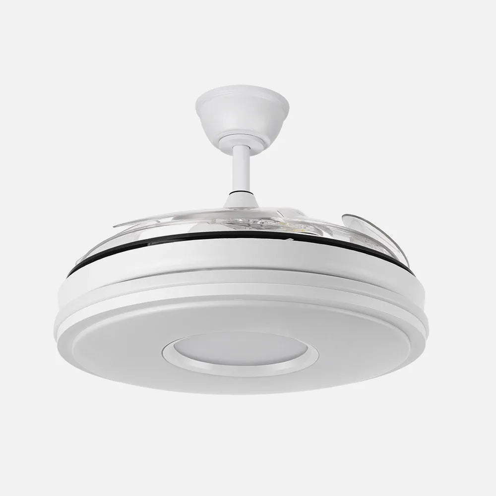 Ventilador de techo DC Dani 106 cm con aspas retráctiles y luz LED de FABRILAMP en color blanco – vista de detalle