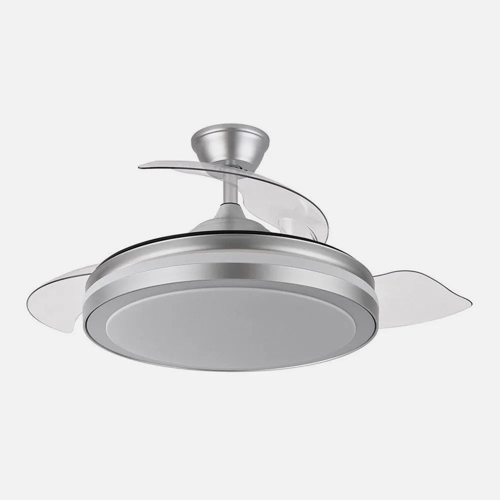 Ventilador de techo DC Esparta 107 cm con aspas retráctiles y luz LED de FABRILAMP en color plata