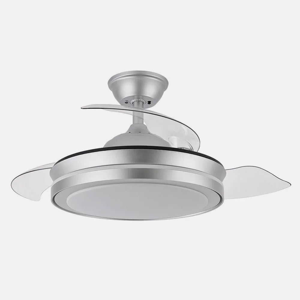 Ventilador de techo DC Esparta 91 cm con aspas retráctiles y luz LED de FABRILAMP en color plata