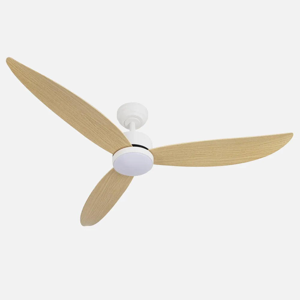 Ventilador de techo DC Genil 132 cm con luz LED de FABRILAMP en color blanco/haya