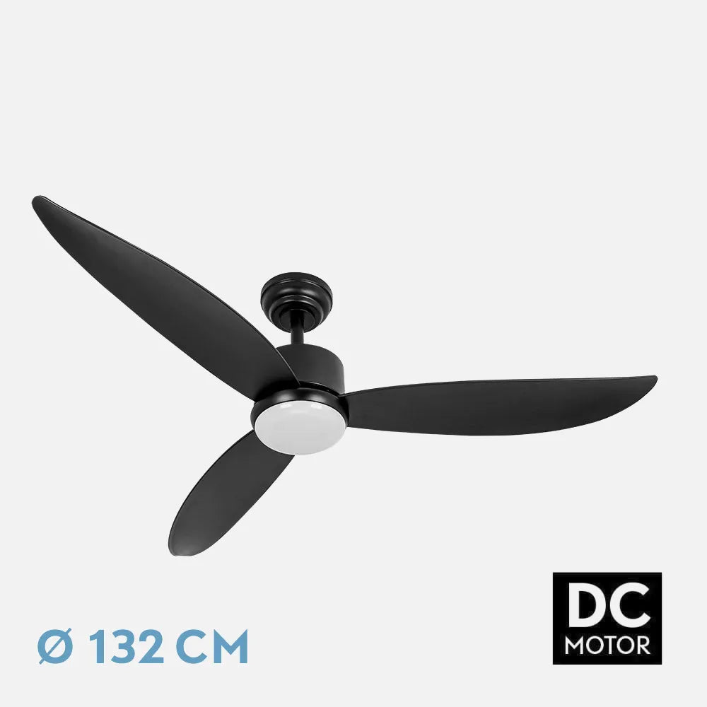 Ventilador de techo DC Genil 132 cm con luz LED de FABRILAMP en color negro – vista de detalle