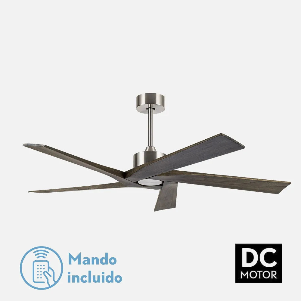 Ventilador de techo DC Nadir 142 cm sin luz de FABRILAMP en color níquel/rústico – vista de detalle
