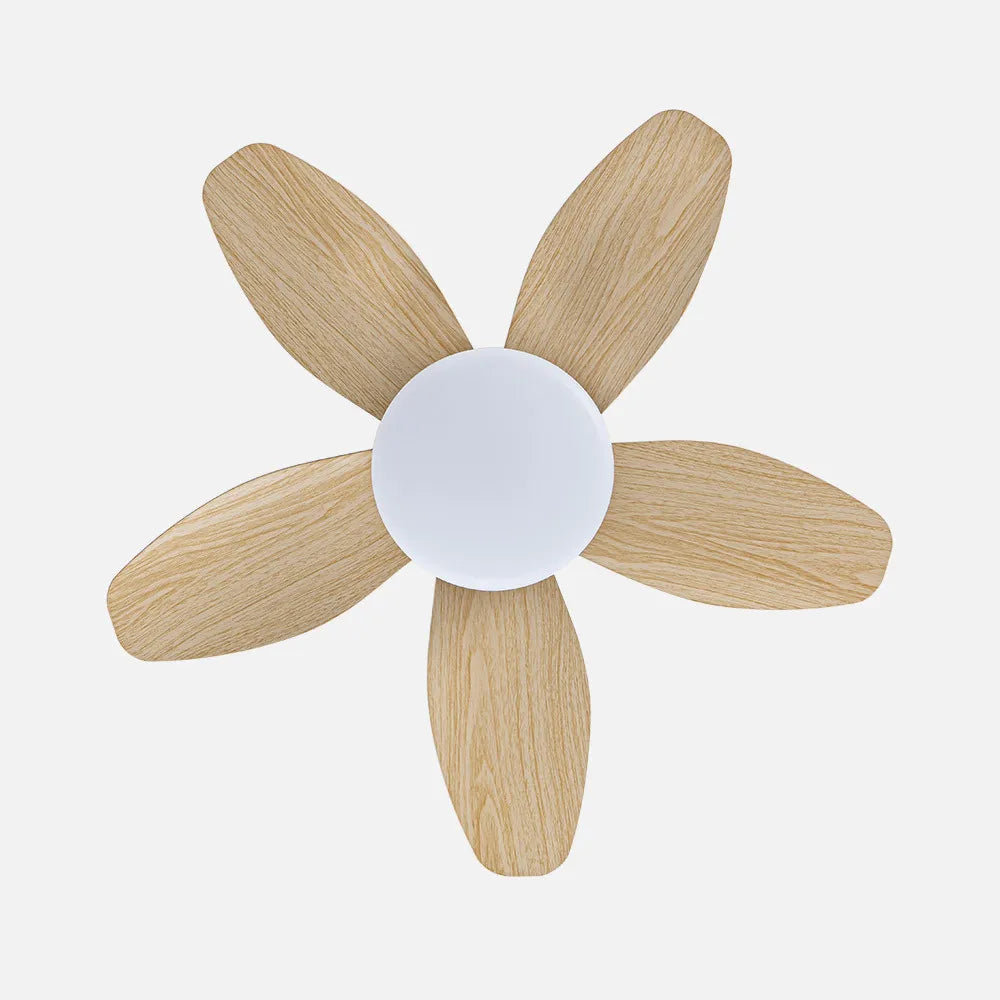 Ventilador de techo DC Haran 62 cm con luz LED de FABRILAMP en color blanco/haya – vista de detalle