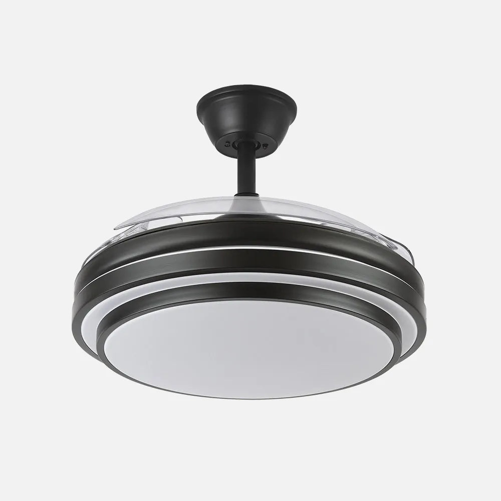Ventilador de techo DC Ibe 107 cm con aspas retráctiles y luz LED de FABRILAMP en color negro – vista de detalle