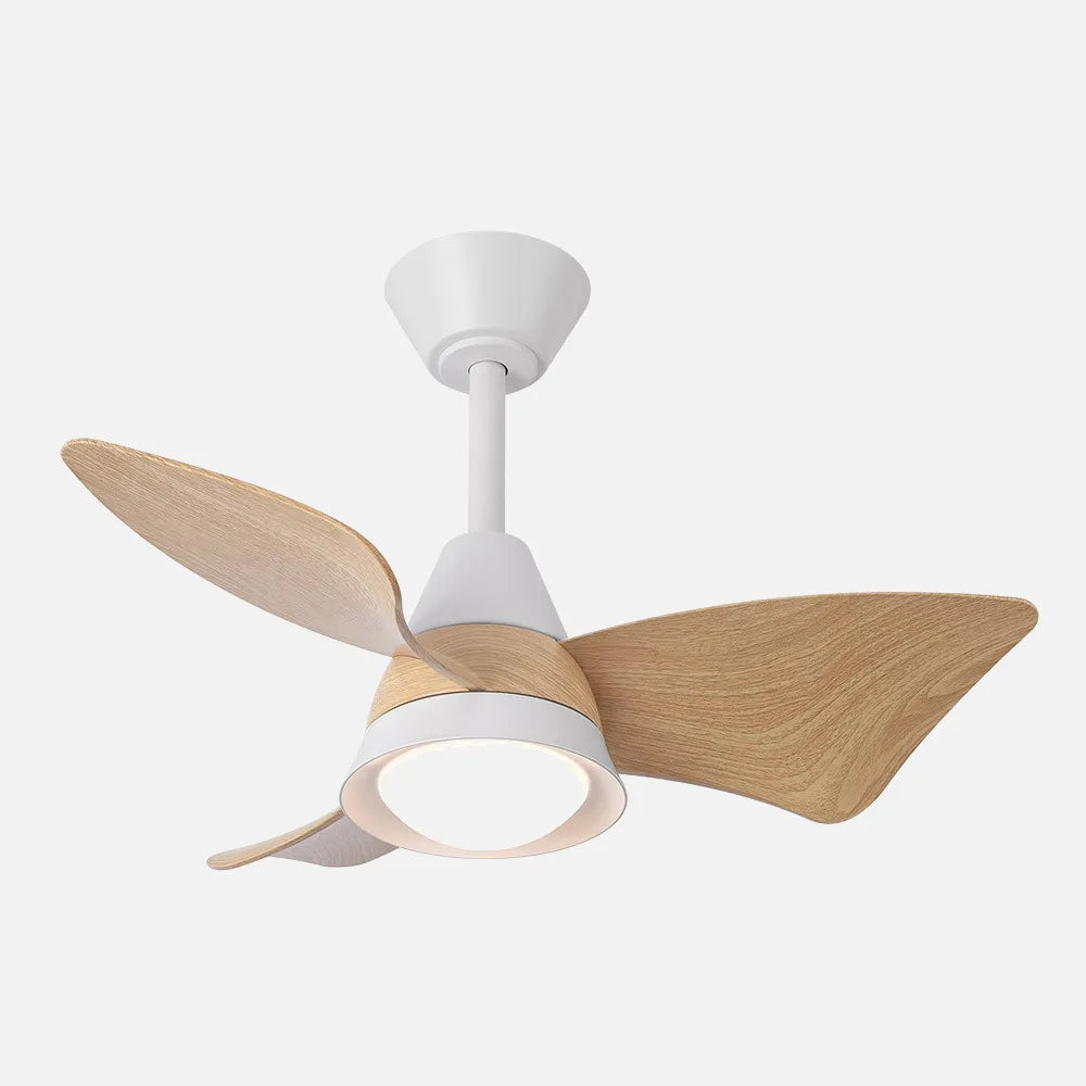 Ventilador de techo DC Jaguar 96 cm con luz LED de FABRILAMP en color blanco/haya – vista de detalle