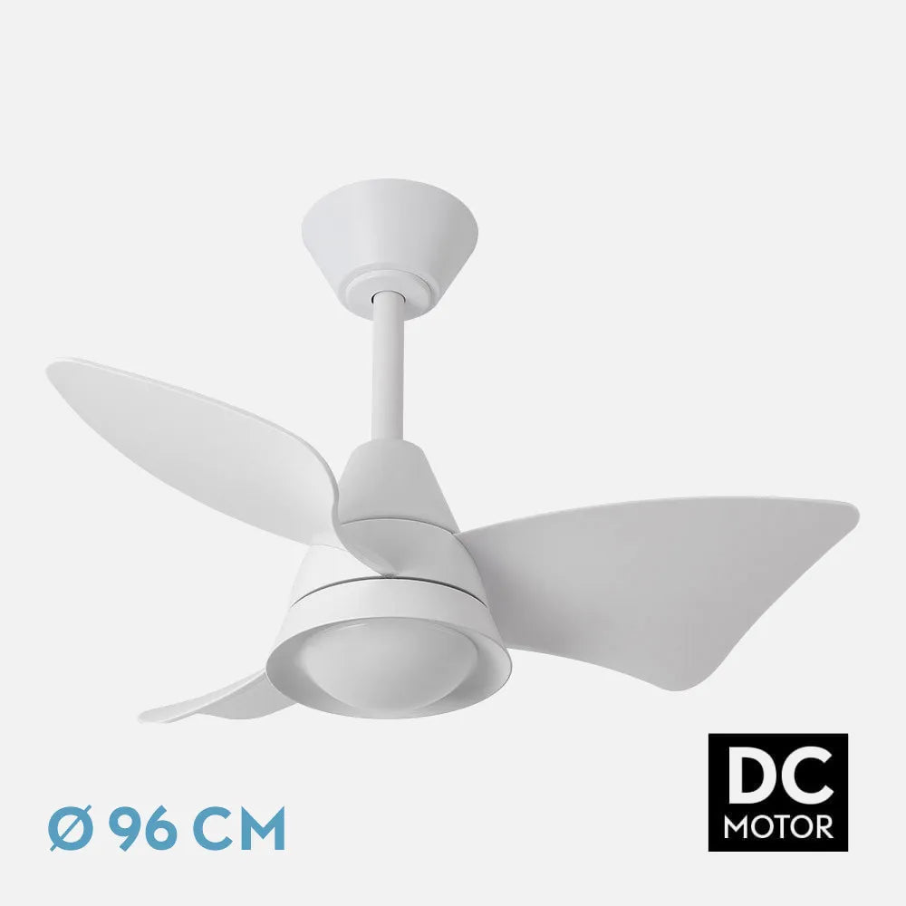 Ventilador de techo DC Jaguar 96 cm con luz LED de FABRILAMP en color blanco – vista de detalle