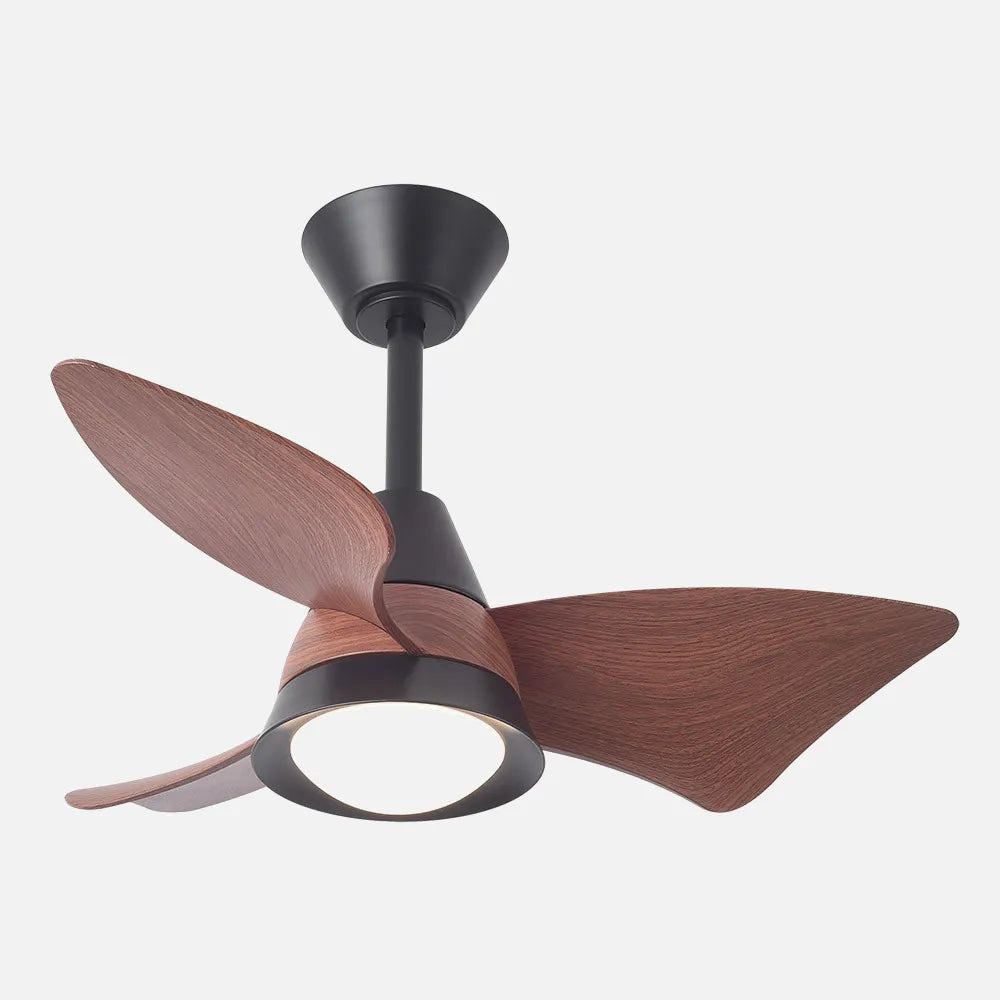 Ventilador de techo DC Jaguar 96 cm con luz LED de FABRILAMP en color negro/roble – vista de detalle