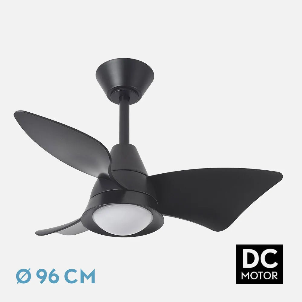 Ventilador de techo DC Jaguar 96 cm con luz LED de FABRILAMP en color negro – vista de detalle
