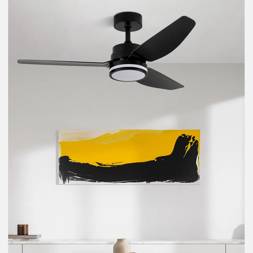Ventilador de techo DC Jarama 112 cm con luz LED de FABRILAMP en color negro – vista de detalle