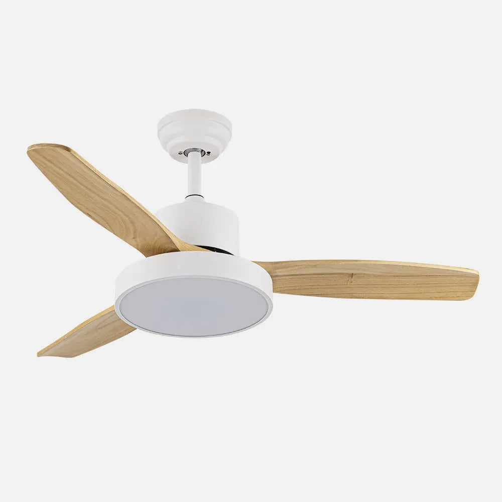 Ventilador de techo DC Kavala 112 cm con luz LED de FABRILAMP en color blanco/haya
