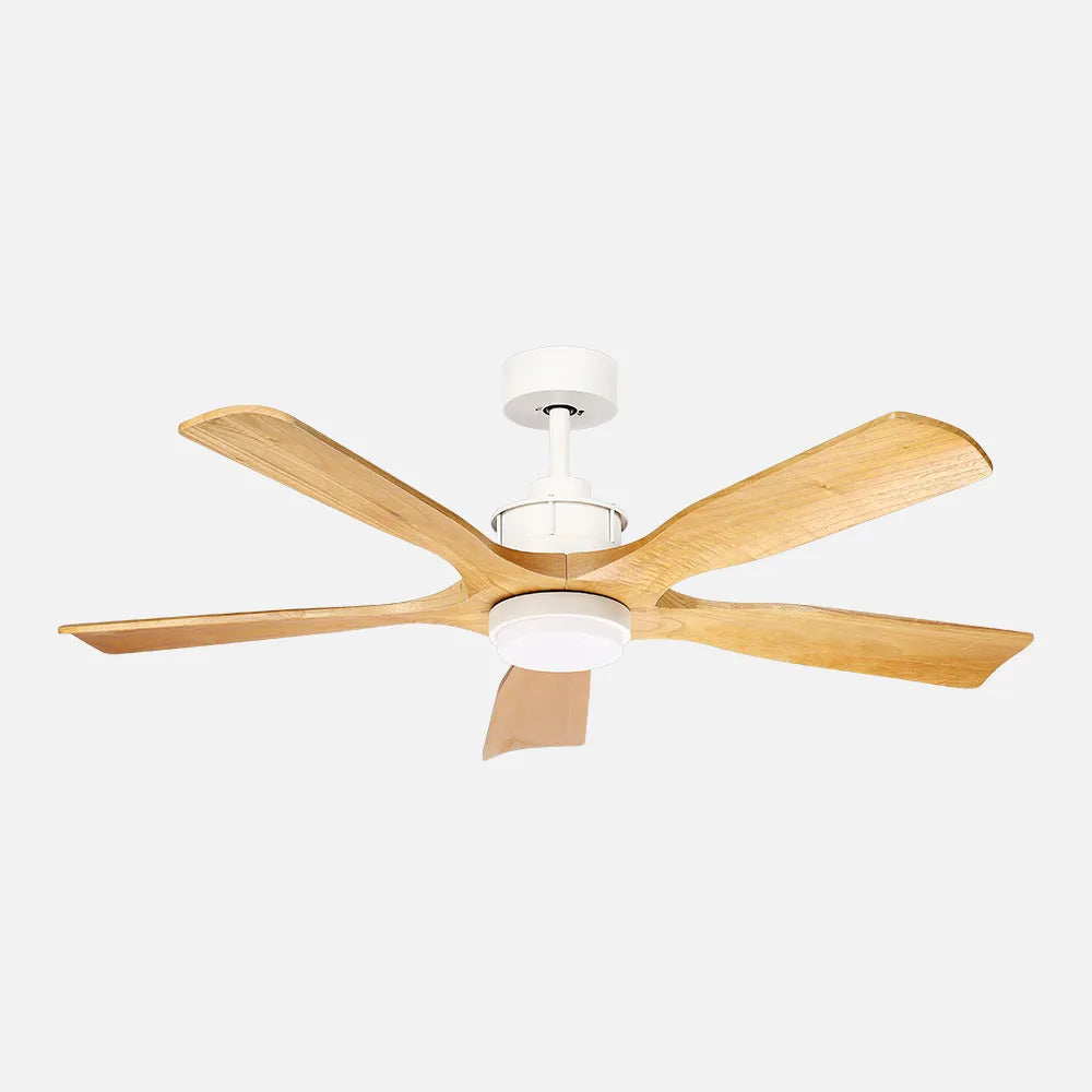 Ventilador de techo DC Letur 132 cm con luz LED de FABRILAMP en color blanco/haya