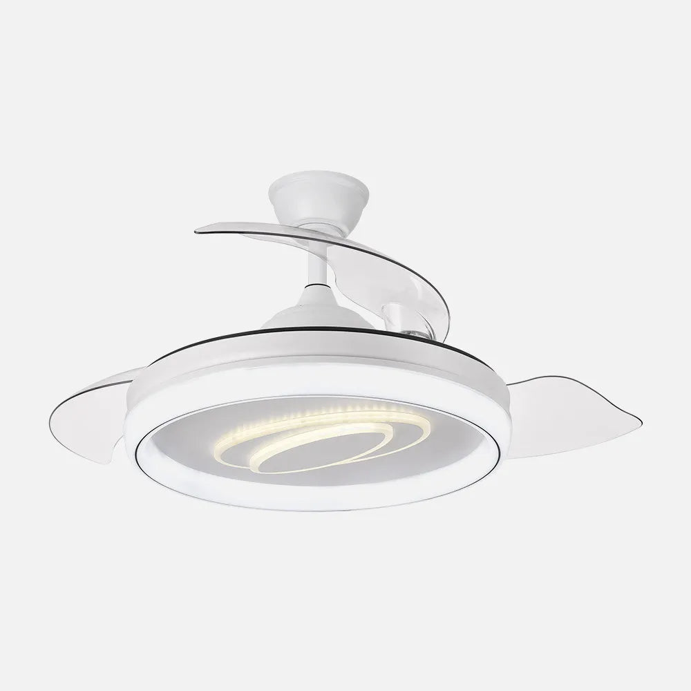 Ventilador de techo DC Maracaná 107 cm con aspas retráctiles y luz LED de FABRILAMP en color blanco – vista de detalle