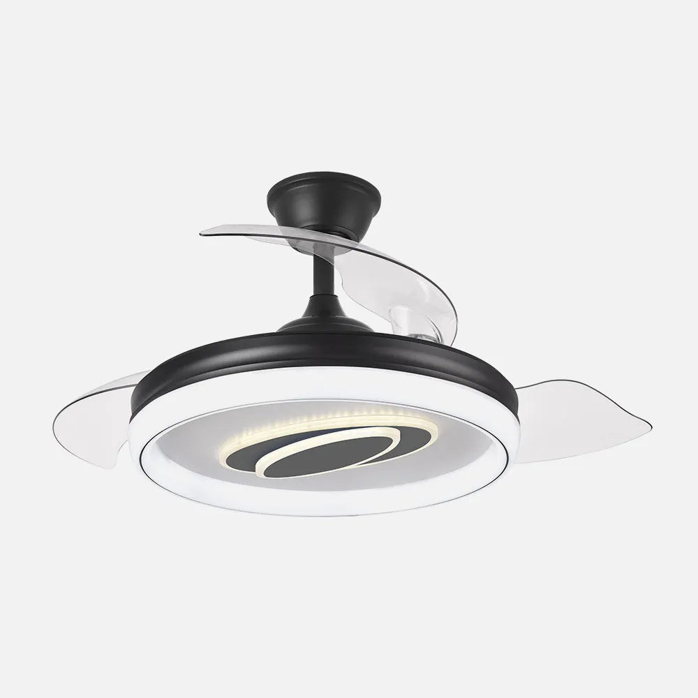 Ventilador de techo DC Maracaná 107 cm con aspas retráctiles y luz LED de FABRILAMP en color negro – vista de detalle