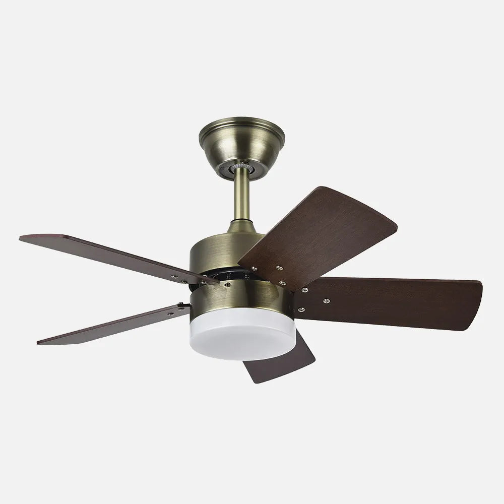 Ventilador de techo DC Marta 76 cm con luz LED de FABRILAMP en color cuero/cerezo – cuero/nogal