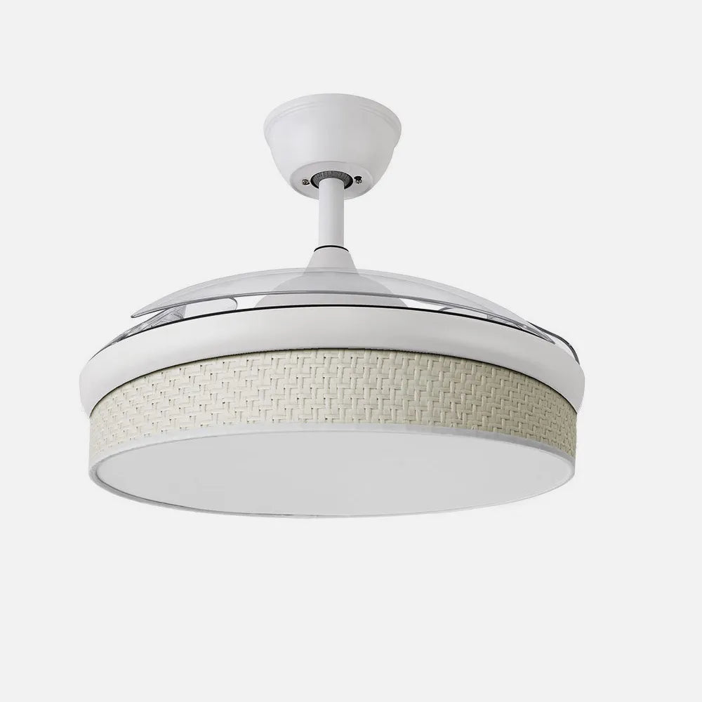 Ventilador de techo DC Moda 108 cm con aspas retráctiles y luz LED de FABRILAMP en color blanco/cañizo blanco