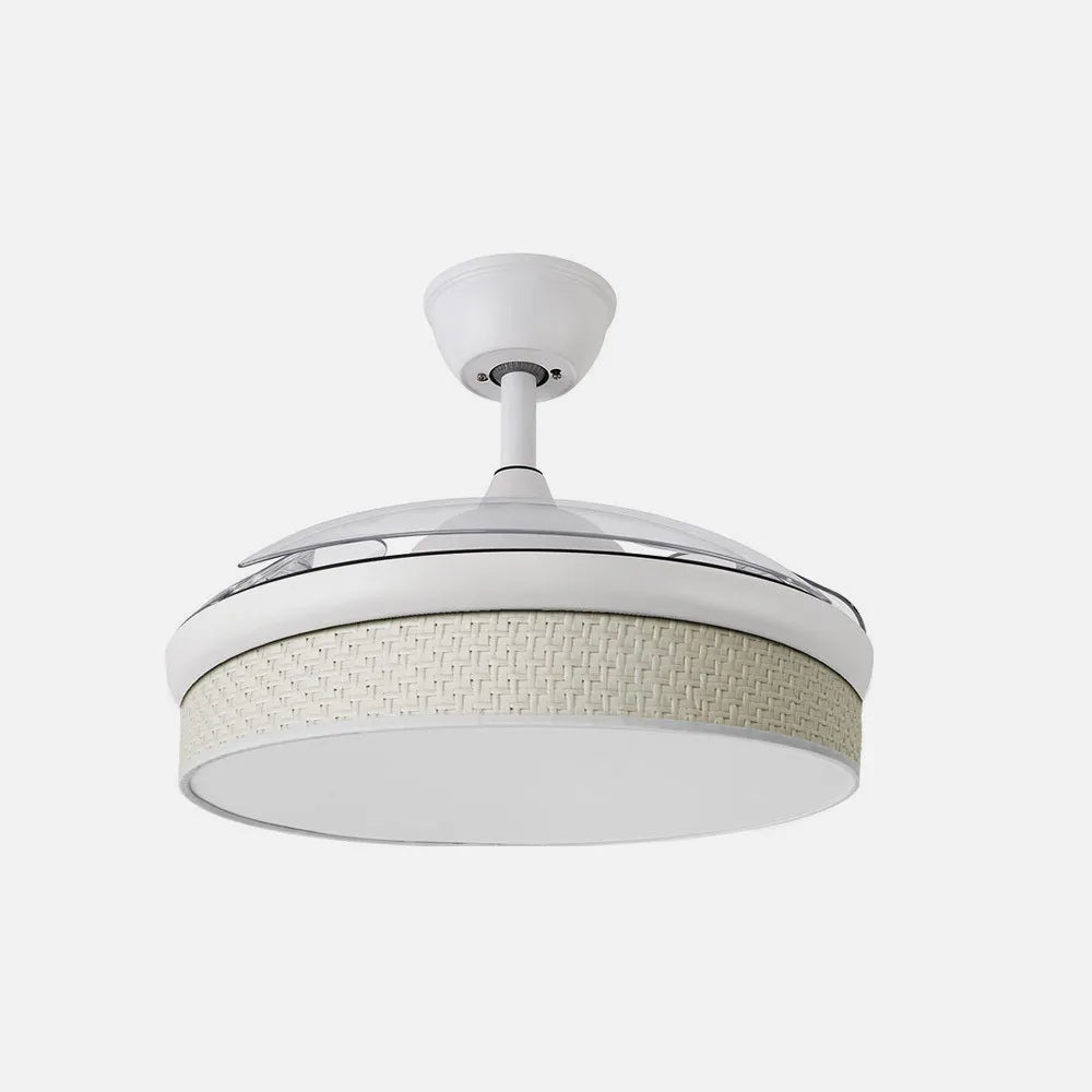 Ventilador de techo DC Moda 91 cm con aspas retráctiles y luz LED de FABRILAMP en color blanco/cañizo blanco