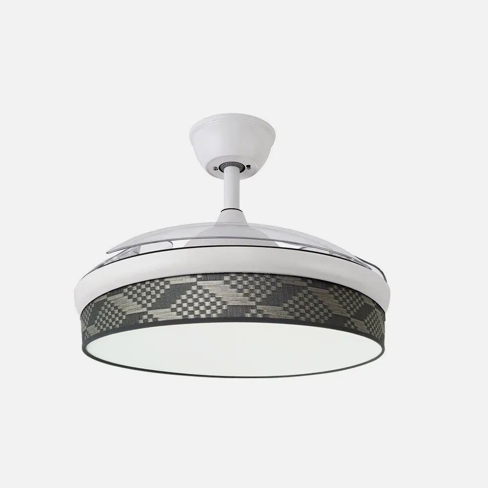 Ventilador de techo DC Moda 91 cm con aspas retráctiles y luz LED de FABRILAMP en color blanco/tetris gris