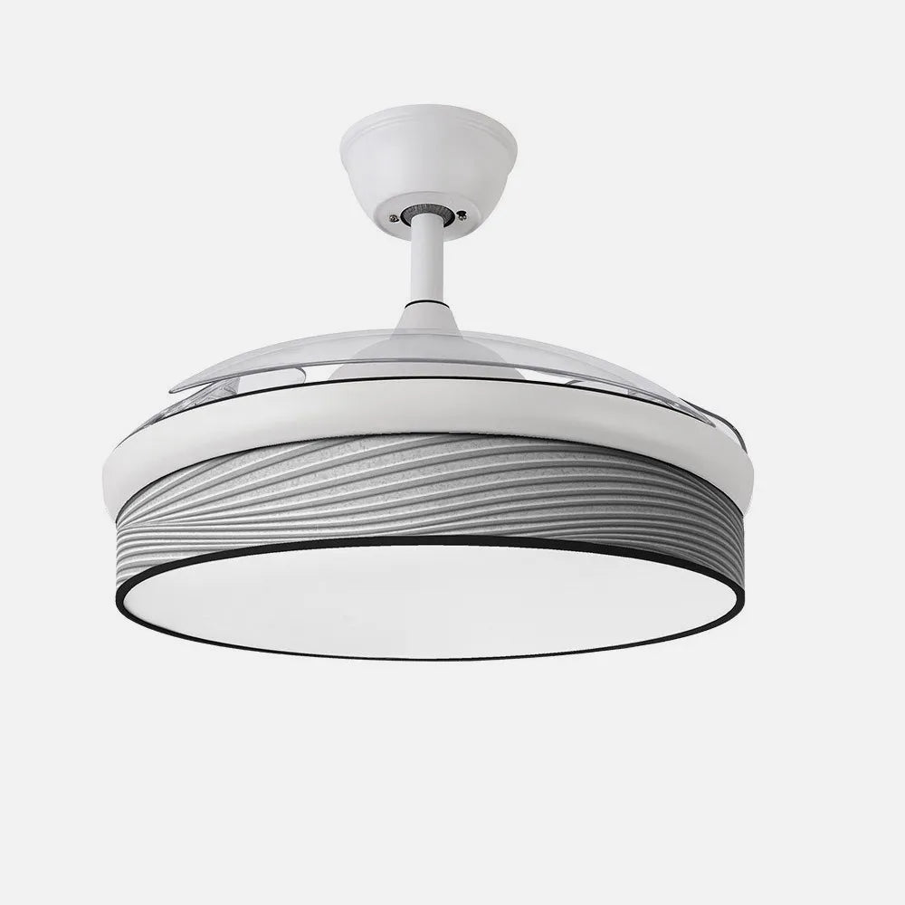 Ventilador de techo DC Moda 108 cm con aspas retráctiles y luz LED de FABRILAMP en color blanco/surco gris