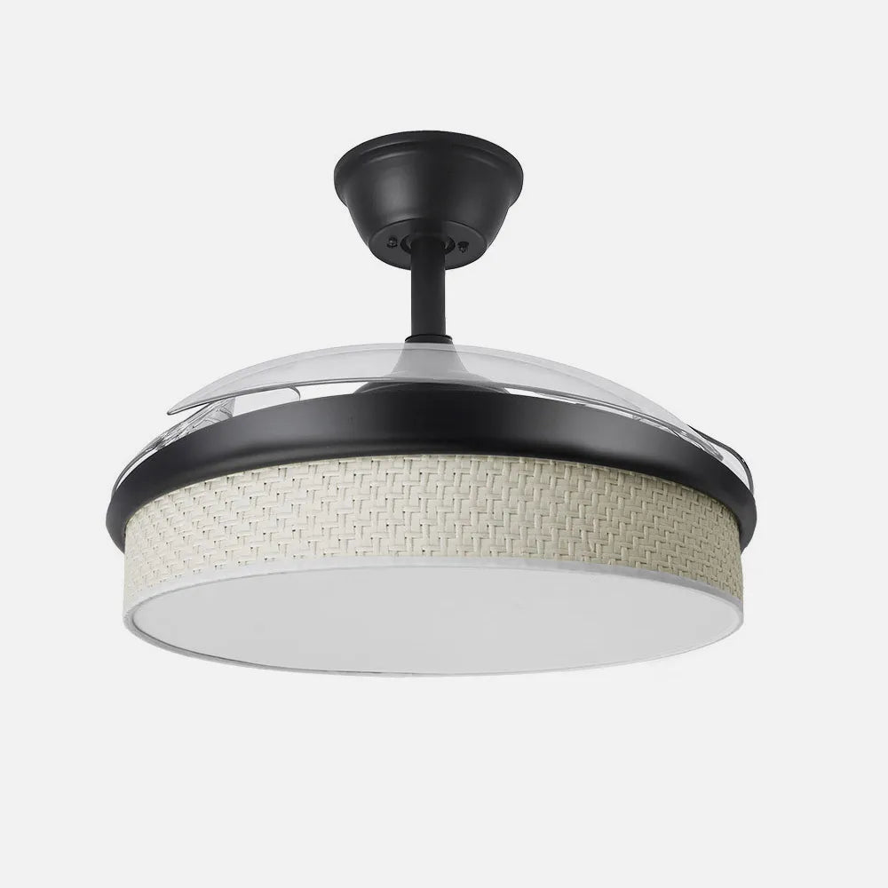 Ventilador de techo DC Moda 108 cm con aspas retráctiles y luz LED de FABRILAMP en color negro/cañizo blanco
