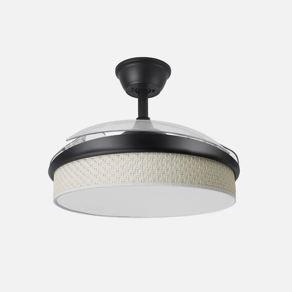 Ventilador de techo DC Moda 91 cm con aspas retráctiles y luz LED de FABRILAMP en color negro/cañizo blanco