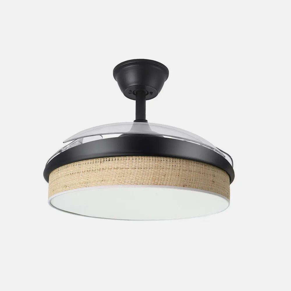 Ventilador de techo DC Moda 91 cm con aspas retráctiles y luz LED de FABRILAMP en color negro/cañizo claro