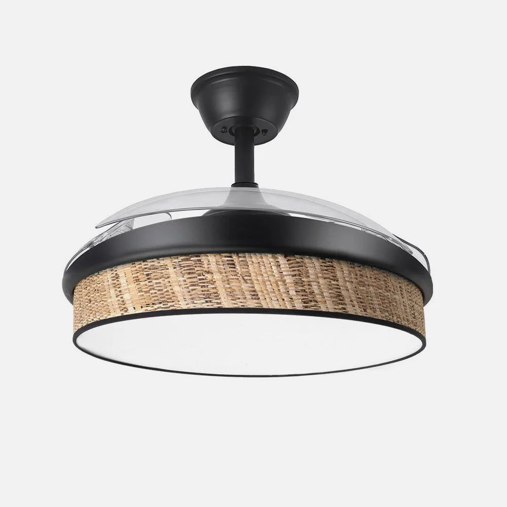 Ventilador de techo DC Moda 108 cm con aspas retráctiles y luz LED de FABRILAMP en color negro/cañizo oscuro