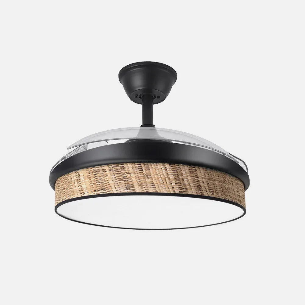 Ventilador de techo DC Moda 91 cm con aspas retráctiles y luz LED de FABRILAMP en color negro/cañizo oscuro