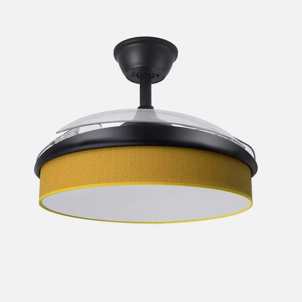 Ventilador de techo DC Moda 108 cm con aspas retráctiles y luz LED de FABRILAMP en color negro/amarillo