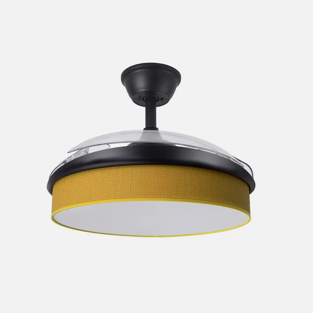 Ventilador de techo DC Moda 91 cm con aspas retráctiles y luz LED de FABRILAMP en color negro/amarillo