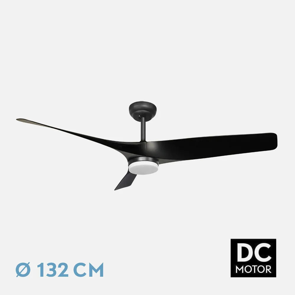 Ventilador de techo DC Níger 132 cm con luz LED de FABRILAMP en color negro – vista de detalle